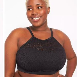 Swim by Cacique Lightly‎ Lined No Wire Black Lace Swim Top Size 26 NWT Beach